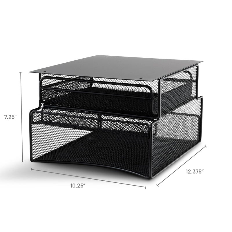 Safco 3244BL Onyx Mesh Deluxe Under Desk Hanging File & Paper Organizer, Black, Steel Construction, 2 Compartments, Tabletop or Desktop. Perfect for Home, Office & Classrooms, Black - Image 3